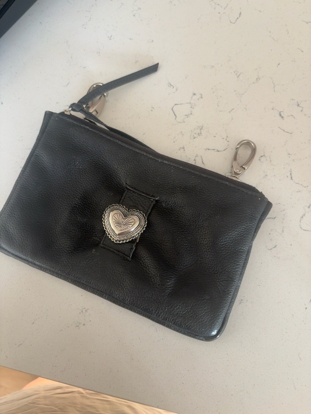 Harley Davidson Black Leather Heart Accent Wristlet